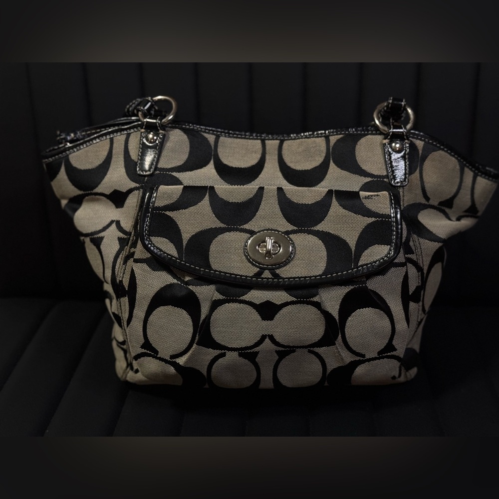 Coach Black and Brown Signature Shoulder Bag